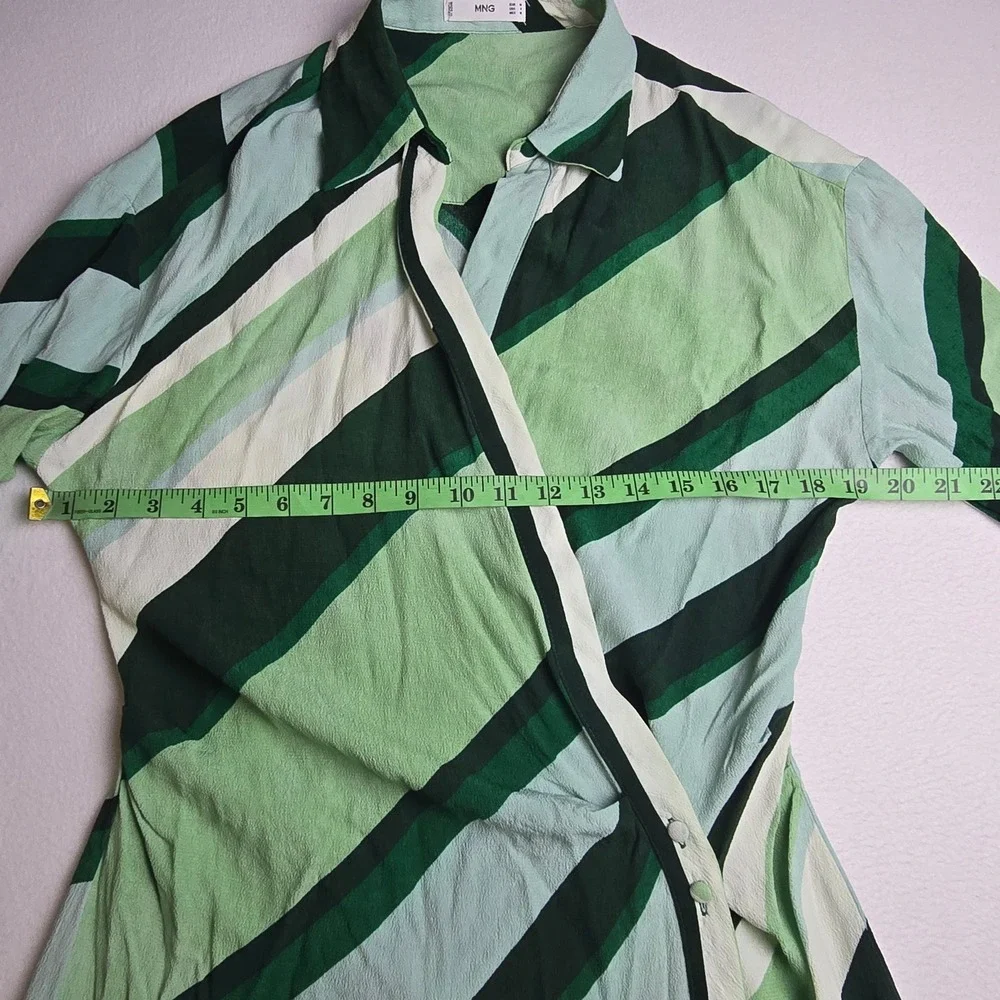 MNG Mango Womens Green Striped Wrap Midi Shirt Dress Long Sleeve‎ Size 6